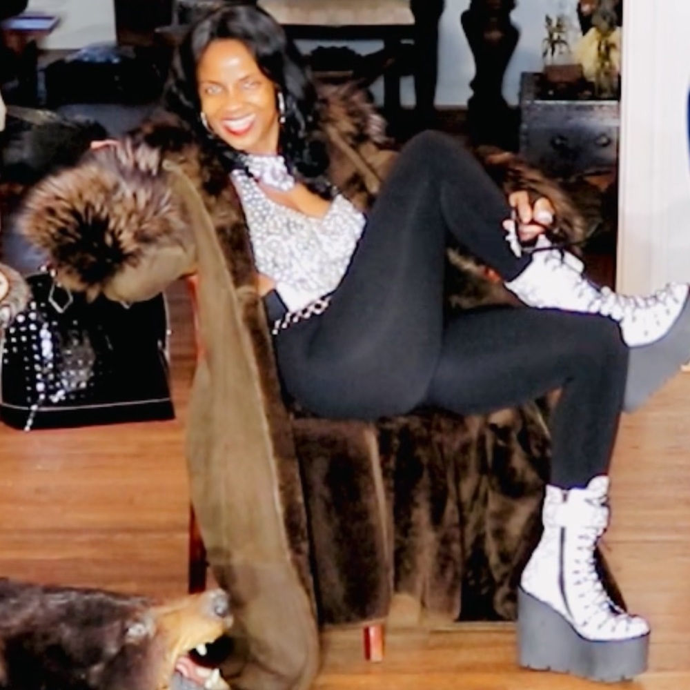 Mint Designer Full length Sable brown Shearling & Yellow tip Fox Fur Coat S 0-4 - Picture 2 of 16